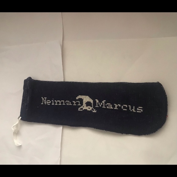 New Neiman Marcus Knit Shoe Bags Travel Beige Blue - Picture 7 of 16